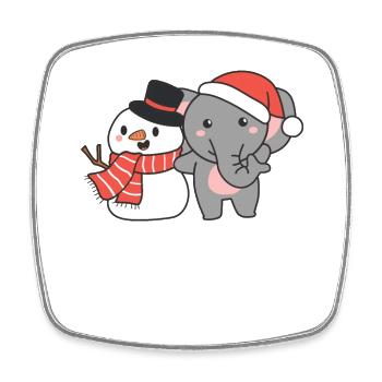 Elefant mit Schneemann im Winter zu Weihnachten - Viereckiger Kühlschrankmagnet - Weiß - Vorne