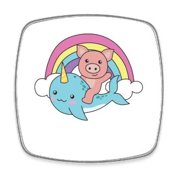 Narwhal Pig Ocean Unicorn kawaii Rainbow - Square fridge magnet - white - Front