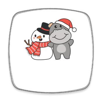 Hippo with snowman in winter for Christmas - Square fridge magnet - white - Front