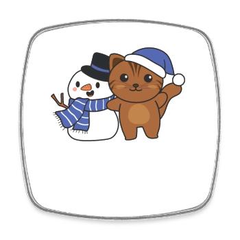 Cat with snowman in winter for Christmas - Square fridge magnet - white - Front