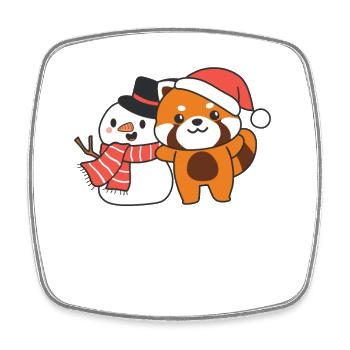Rote Panda mit Schneemann im Winter zu Weihnachten - Viereckiger Kühlschrankmagnet - Weiß - Vorne