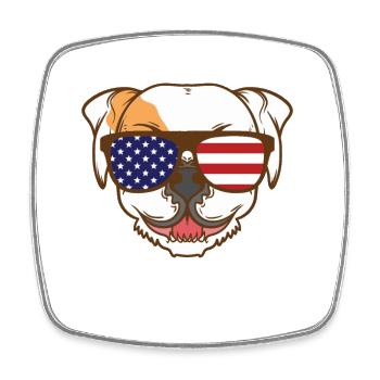 Bulldog avec des lunettes de soleil USA Pet - Magnet carré - blanc - Devant