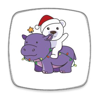 Weihnachts Hippo Eisbär frohe Weihnachten Hippo - Viereckiger Kühlschrankmagnet - Weiß - Vorne