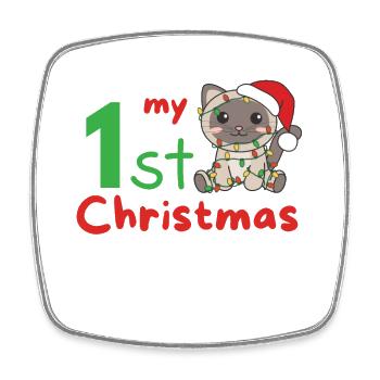 Chat de Noël Chats mon 1er Noël - Magnet carré - blanc - Devant