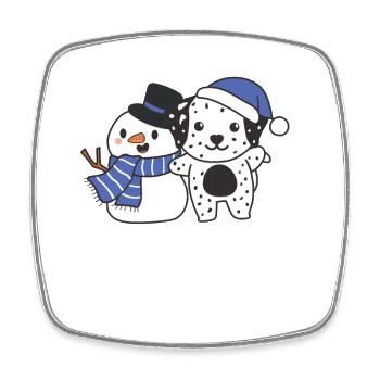 Dalmatians with snowman in winter for Christmas - Square fridge magnet - white - Front