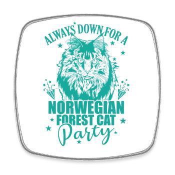 Toujours prêt pour une fête des chats de la forêt norvégienne - Magnet carré - blanc - Devant
