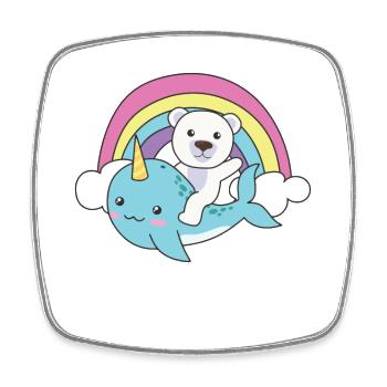 Narwhal Polar Bear Ocean Unicorn kawaii Rainbow - Square fridge magnet - white - Front