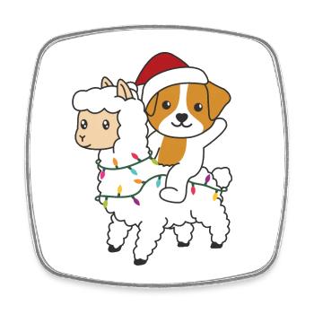 Jack Russell Lama Noël Neige Hiver Animaux - Magnet carré - blanc - Devant
