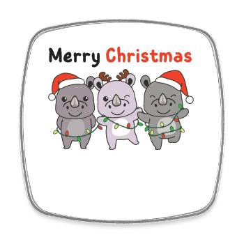 Rhino Joyeux Noël Animaux mignons - Magnet carré - blanc - Devant