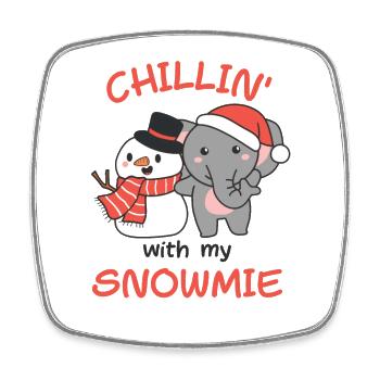 Elephant Chillin avec mon bonhomme de neige - Magnet carré - blanc - Devant