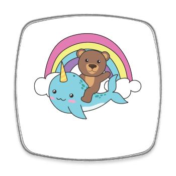 Narwhal Bear Ocean Unicorn kawaii Rainbow - Square fridge magnet - white - Front