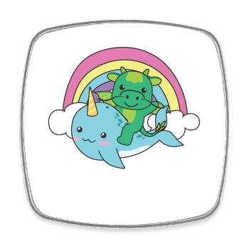 Narwhal Dragon Ocean Unicorn kawaii Rainbow - Square fridge magnet - white - Front