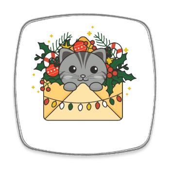 Chat Lettre de Noël Hiver Animaux Chats - Magnet carré - blanc - Devant
