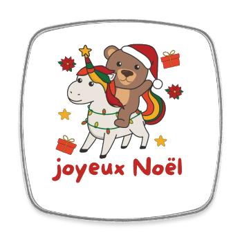 Licorne de Noël Ours Joyeux Noël Licorne - Magnet carré - blanc - Devant