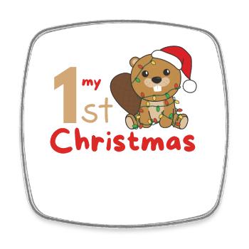Beaver Christmas Beaver my 1st Christmas - Square fridge magnet - white - Front