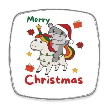 Licorne de Noël Hippopotame Joyeux Noël Licorne - Magnet carré - blanc - Devant
