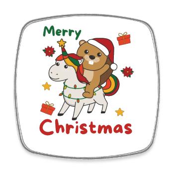 Weihnachts Einhorn Biber frohe Weihnachten Einhorn - Viereckiger Kühlschrankmagnet - Weiß - Vorne