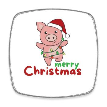 Cochon Joyeux Noël Cochons d’hiver - Magnet carré - blanc - Devant