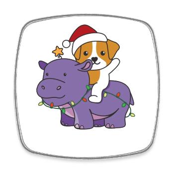 Christmas Hippo Jack Russell Merry Christmas - Square fridge magnet - white - Front