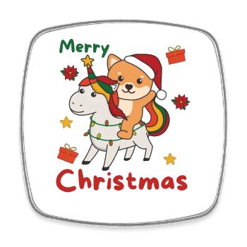 Christmas Shiba Inu Merry Christmas Unicorn - Square fridge magnet - white - Front