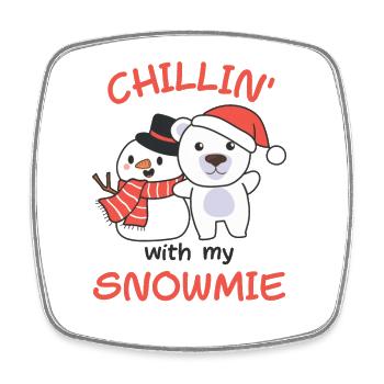 Polar bear Chillin with my snowmie snowman - Square fridge magnet - white - Front