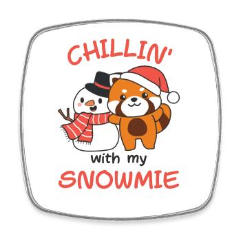 Red Panda Chillin with my snowmie snowman - Square fridge magnet - white - Front