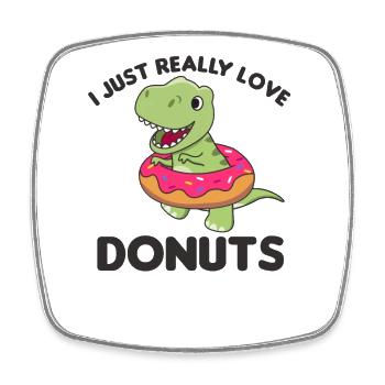 Süßer Dino T-Rex lustige Tiere in Donut Wortspiel - Viereckiger Kühlschrankmagnet - Weiß - Vorne