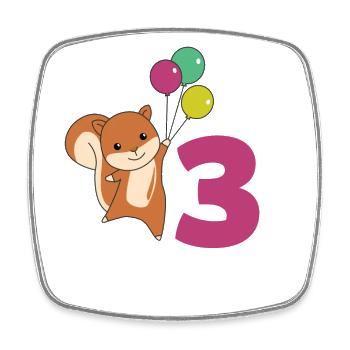 Squirrel third birthday Balloons Children - Square fridge magnet - white - Front