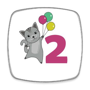 Ballons de deuxième anniversaire de chat pour enfants - Magnet carré - blanc - Devant