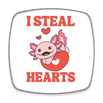 Axolotl zum Valentinstag ich stehle Herzen - Viereckiger Kühlschrankmagnet - Weiß - Vorne