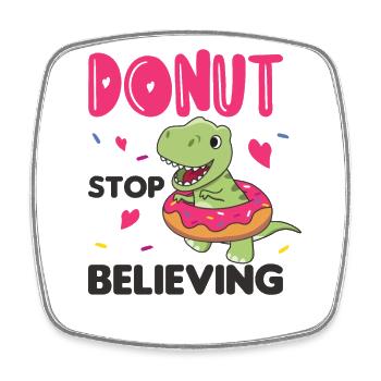 Süßer Dino T-Rex lustige Tiere in Donut Wortspiel - Viereckiger Kühlschrankmagnet - Weiß - Vorne