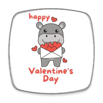 Hippopotame pour la Saint-Valentin animaux mignons avec des cœurs - Magnet carré - blanc - Devant