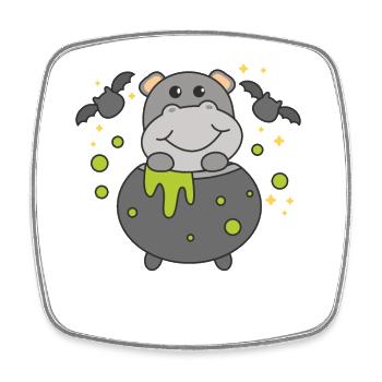 Hippo Happy Halloween Cauldron Bat - Square fridge magnet - white - Front
