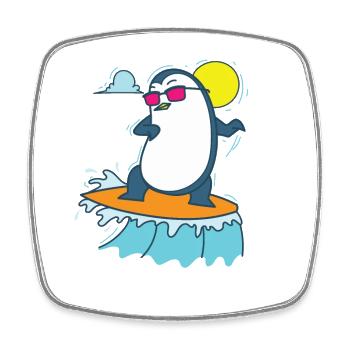 Penguin surfing on the beach Antarctica bird - Square fridge magnet - white - Front