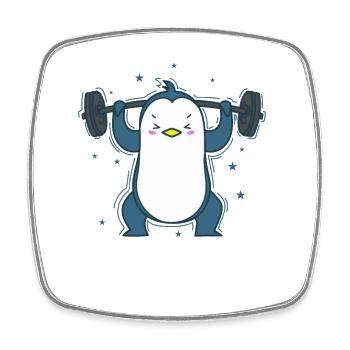 Penguin at Weightlifting Fitness Antarctica - Square fridge magnet - white - Front