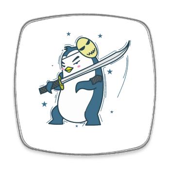 Penguin with mask and sword Antarctica - Square fridge magnet - white - Front