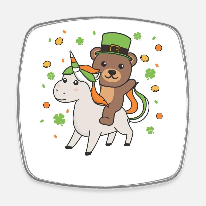 Ours avec licorne Saint-Patrick Irlande Chance - Magnet carré - blanc