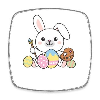 happy easter cute bunny Easter with Easter eggs - Square fridge magnet - white - Front