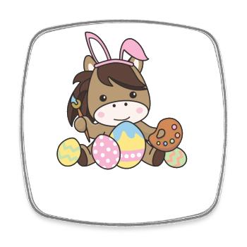 happy easter sweet horse Easter with Easter eggs - Square fridge magnet - white - Front