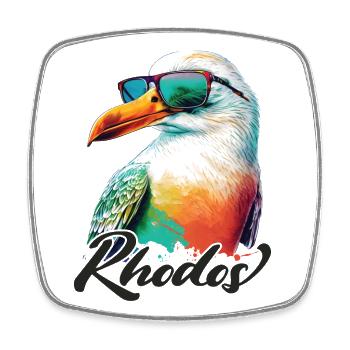 Rhodos Urlaub coole bunte Möwe mit Sonnenbrille - Viereckiger Kühlschrankmagnet - Weiß - Vorne