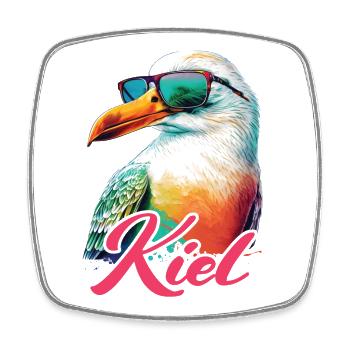 Kiel Urlaub coole bunte Möwe mit Sonnenbrille - Viereckiger Kühlschrankmagnet - Weiß - Vorne