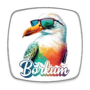 Borkum Urlaub coole bunte Möwe mit Sonnenbrille - Viereckiger Kühlschrankmagnet - Weiß - Vorne