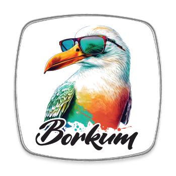 Borkum Urlaub coole bunte Möwe mit Sonnenbrille - Viereckiger Kühlschrankmagnet - Weiß - Vorne