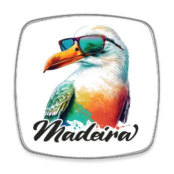 Madeira Urlaub coole bunte Möwe mit Sonnenbrille - Viereckiger Kühlschrankmagnet - Weiß - Vorne