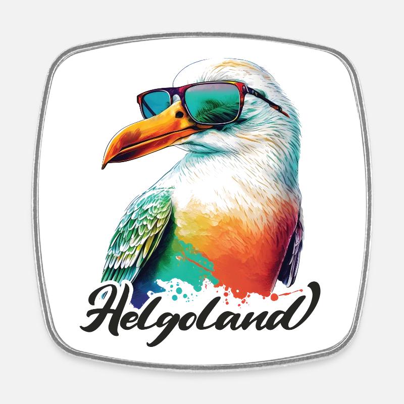 Helgoland Urlaub coole bunte Möwe mit Sonnenbrille - Viereckiger Kühlschrankmagnet - Weiß