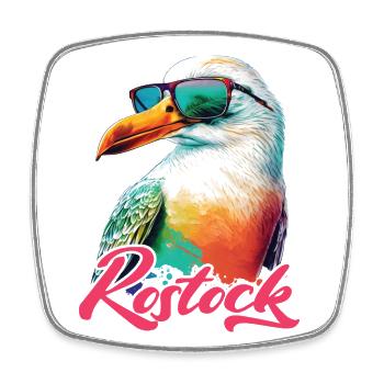 Rostock holiday cool colorful seagull with sunglasses - Square fridge magnet - white - Front