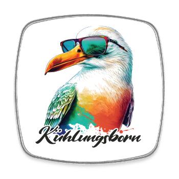 Kühlungsborn Holiday mouette fraîche avec lunettes de soleil - Magnet carré - blanc - Devant