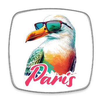 Paris Frankreich Urlaub Möwe mit Sonnenbrille - Viereckiger Kühlschrankmagnet - Weiß - Vorne