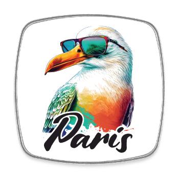 Paris Frankreich Urlaub Möwe mit Sonnenbrille - Viereckiger Kühlschrankmagnet - Weiß - Vorne