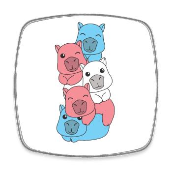 Transgender Flag Pride LGBTQ Cute Capybara Stack - Square fridge magnet - white - Front